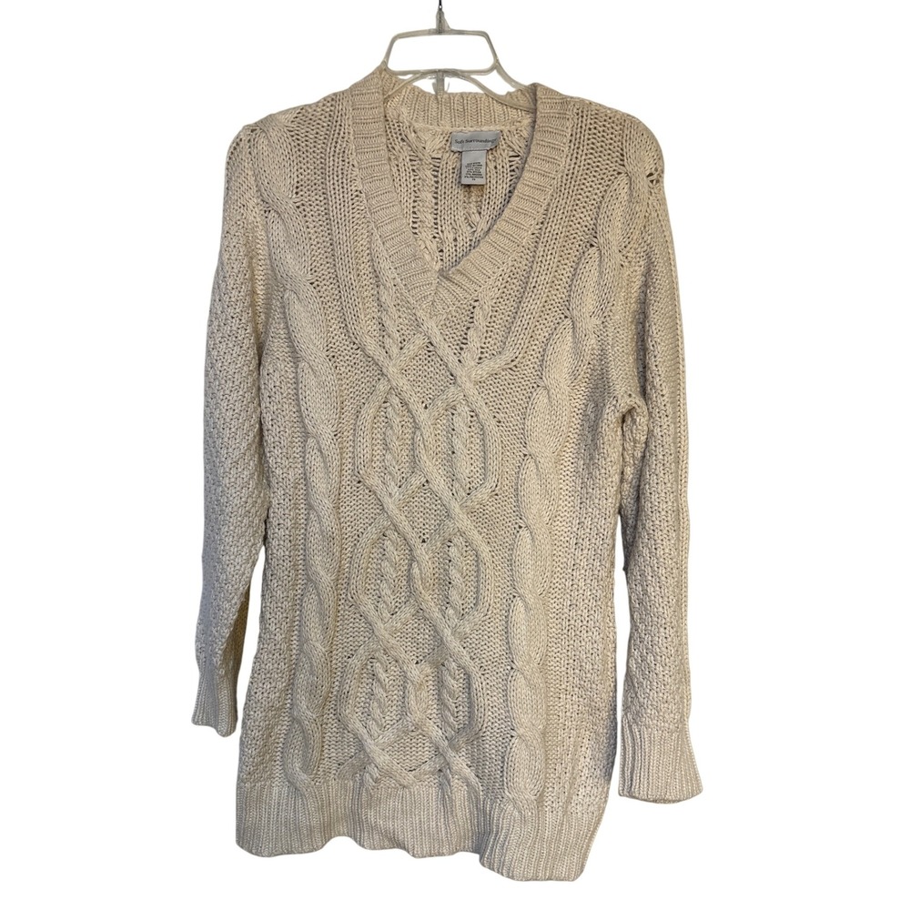Soft Surroundings Women's Cable Knit V-Neck Pullover Angora Blend Sweater